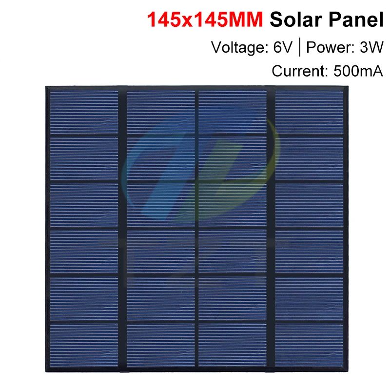 TZT 1/3pcs 6V 500mA 3W Solar Panel Polycrystalline 145*145MM Mini Sunpower Solar System DIY for Battery Cell Phone Charger