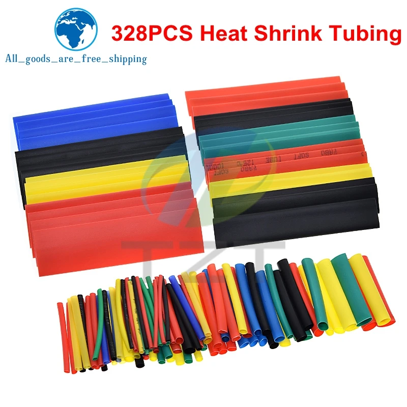TZT 164/328PCS Heat Shrink Tubing 2:1Wire Cable Wrap Assortment Electric Insulation Tube Kit 5 Color 8 Size