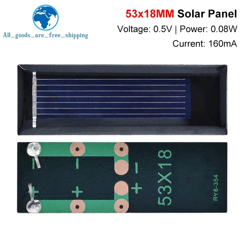 TZT 1/5/10pcs 0.5V 100mA 0.08W 53*18MM Solar Panel Epoxy Polycrystalline DIY Battery Power Charger Mini Solar Cell Hot Sale
