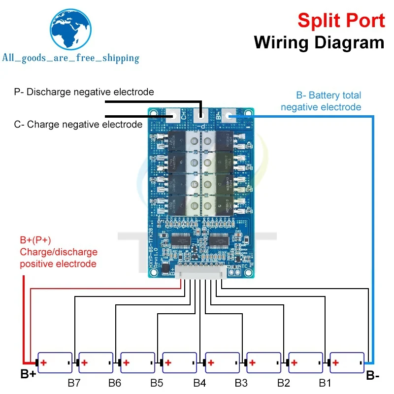 TZT BMS 8S 28V 28A Lifepo4 Battery Charging Board Short Circuit Protection PCM Self Recovery With Balance Temperature Protection