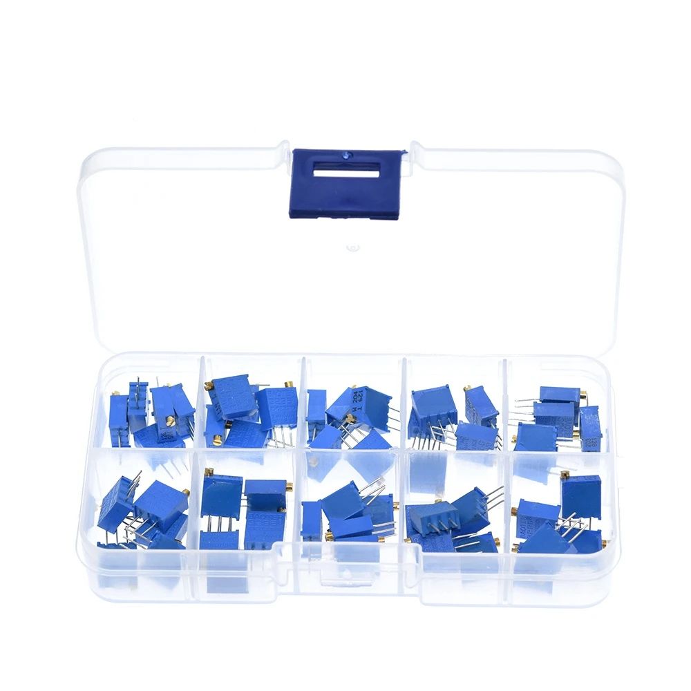 1BOX=50Pcs 3296W Multiturn Trimmer Potentiometer Kit High Precision Variable Resistor 500R 1K 2K 5K 10K 20K 50K 100K 200K 1M