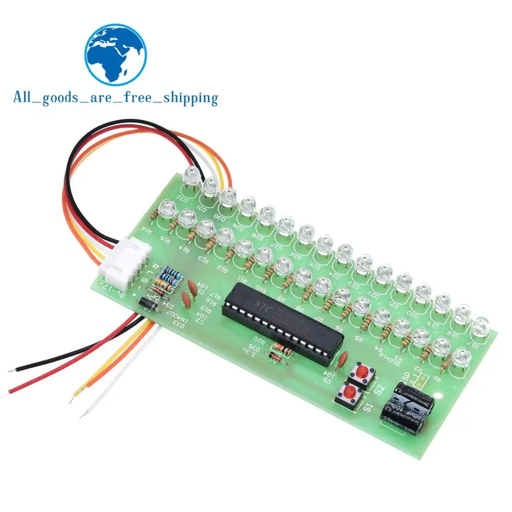 TZT MCU Adjustable Display Pattern LED Meter Level Indicator Amplifier Audio 16 LED Dual Channel Green lamp light DC 8V to 12V