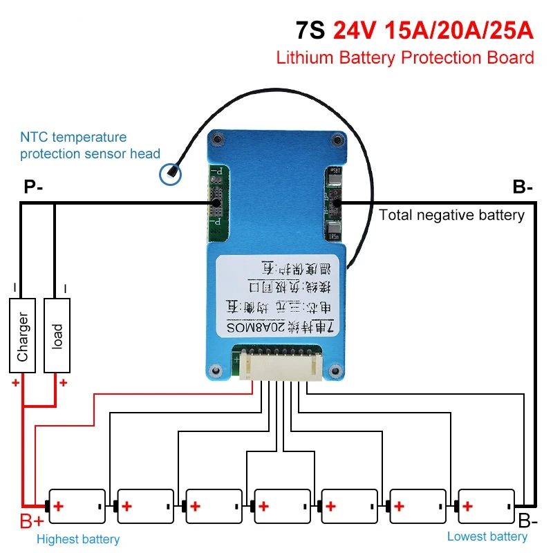 TZT BMS 7S 24V 15A 20A 25A Li-ion Lmo Ternary Lithium 18650 Battery Charge Protection Board Balance And NTC Temperature Protect