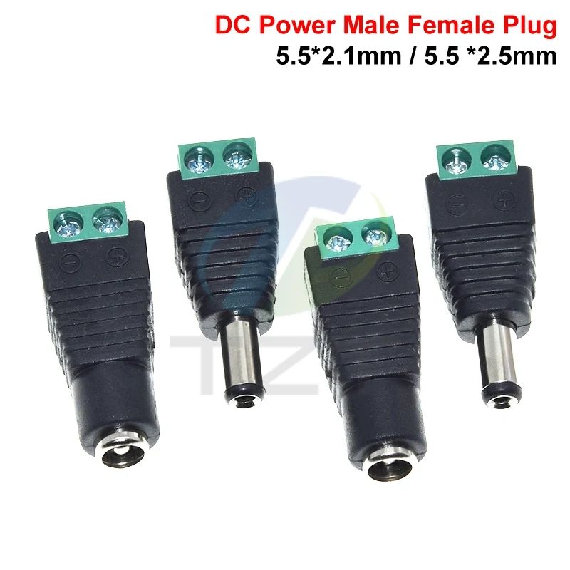 TZT 1pack 5.5MM x 2.1MM / 2.5MM Female Male DC Power Plug Adapter for 5050 3528 5060 Single Color LED Strip and CCTV Cameras