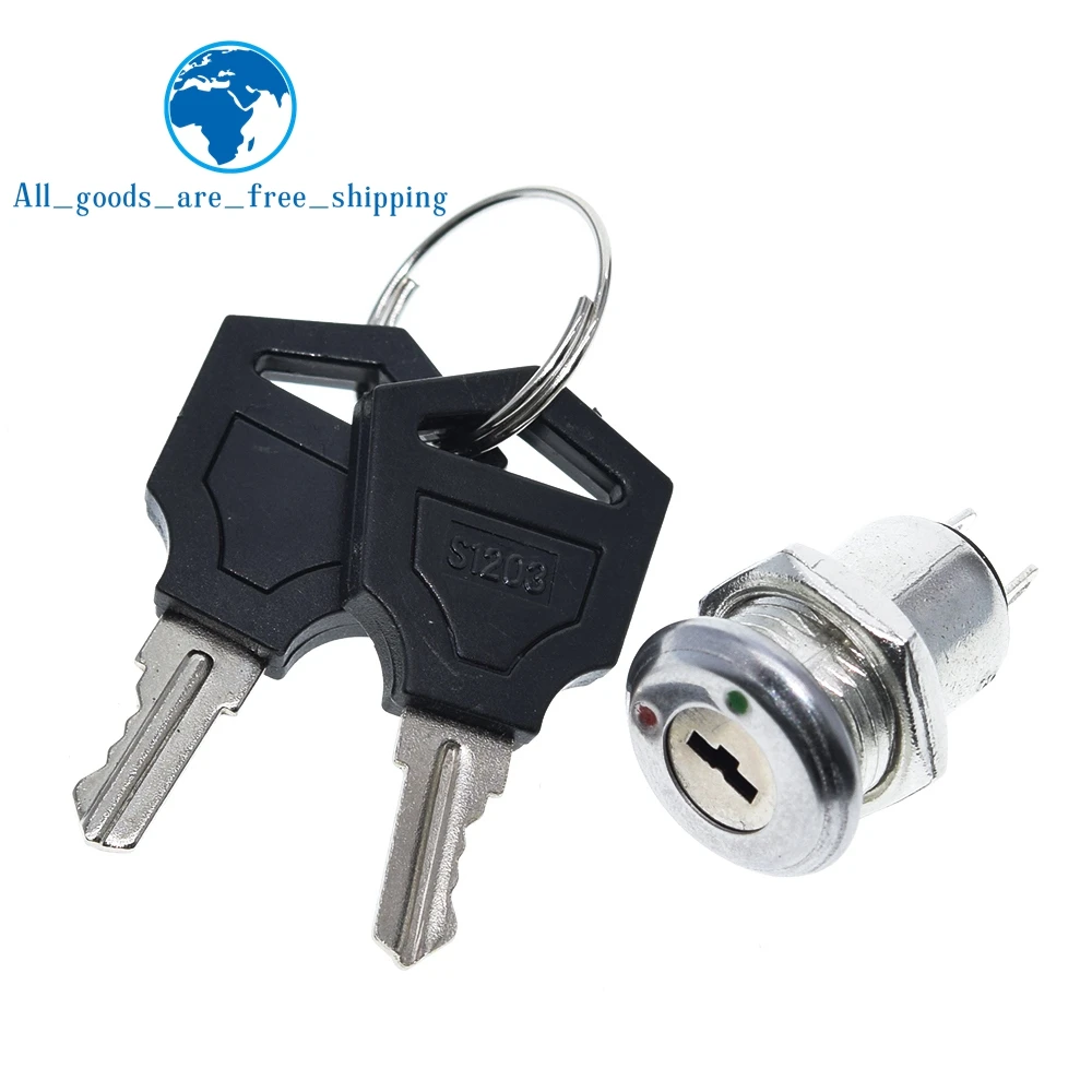 1/3PCS 12mm Stainless Steel Electronic Key Switch ON OFF Lock Switch Phone Lock Security Power Switch 12*21mm S1203 2PIN 2 Keys