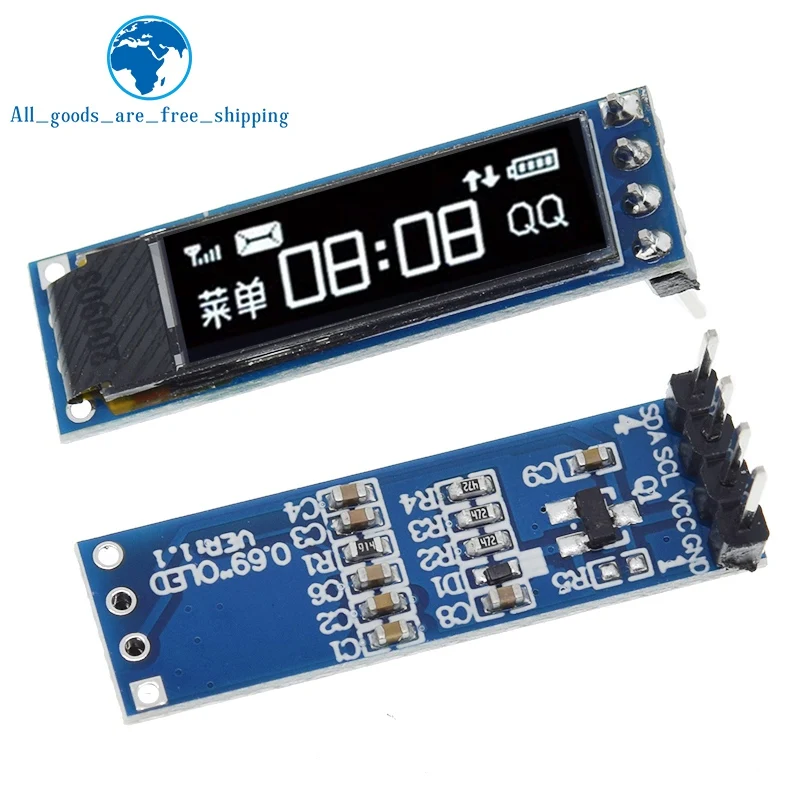 1/5pcs 0.69 inch 96x16 OLED Display Module White Display 0.69″ SSD1306 LCD Screen Control Board For Arduino 3-5.5V IIC Interface