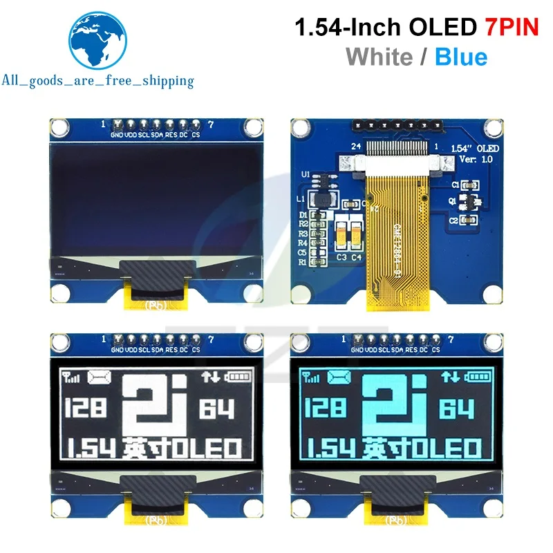 1.54 inch 4PIN 7PIN White Blue Yellow OLED Screen Module CH1116 / SSD1309 Drive IC Compatible for SSD1306 SPI Interface 128*64