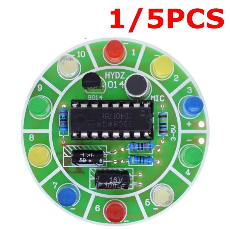 TZT 1/5PCS CD4017 colorful voice control rotating LED light kit electronic manufacturing diy kit spare parts student Laboratory