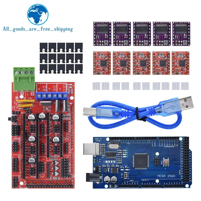 TZT Mega 2560 R3 + RAMPS 1.4 control panel+ 5pcs A4988 or DRV8825 Stepper Motor Drive for Arduino