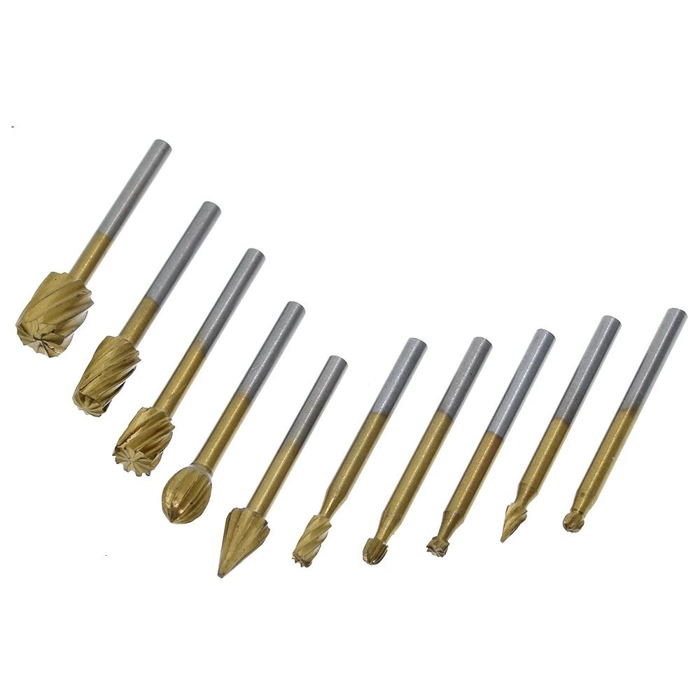 TZT 1SET 1/8 HSS Routing Router Drill Bits Set Dremel Carbide Rotary Burrs Tools Wood Stone Metal Root Carving Milling Cutter