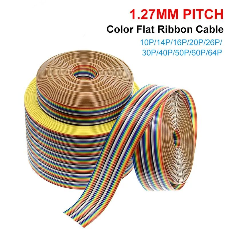 TZT 1Meter 10P/12P/14P/16P/20P/26P/34P/40P/50P 1.27mm PITCH Color Flat Ribbon Cable For DuPont Wire for FC For Dupont Connector