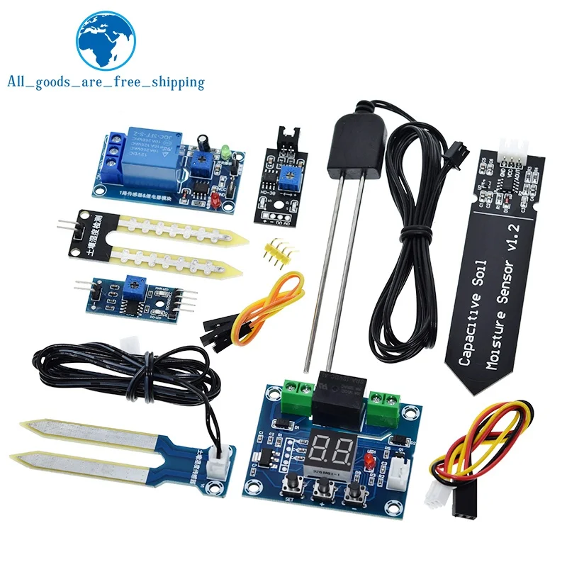 TZT Capacitive Soil Moisture Sensor Module Soil Humidity Digital Display Relay Control Module Automatic Watering For Arduino