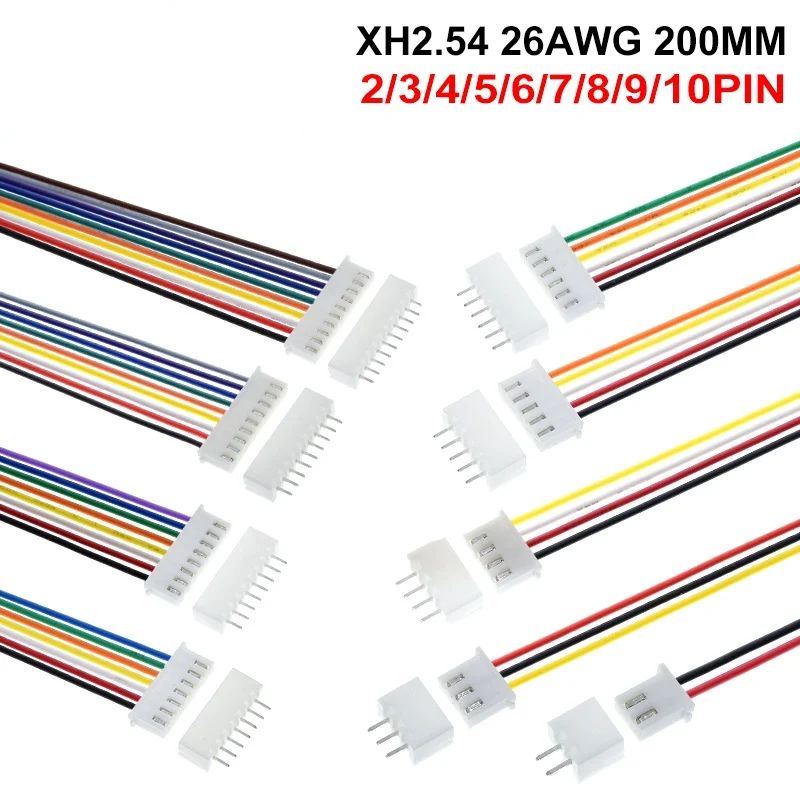 TZT 10Sets JST XH2.54 XH 2.54mm Wire Cable Connector 2/3/4/5/6/7/8/9/10 Pin Pitch Male Female Plug Socket 20cm Wire Length 26AWG
