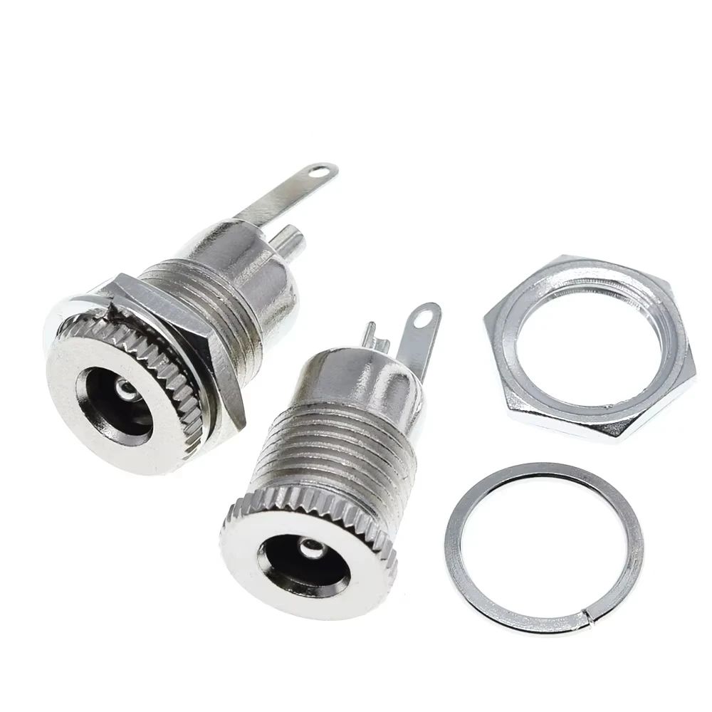 1/5PCS/LOT DC099 5.5 mm x 2.1mm DC Power Jack Socket Female Panel Mount Connector Metal DC-099 Open Hole 11MM 5.5*2.1 5.5*2.5