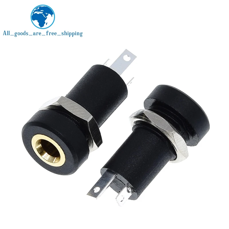 TZT 10/30PCS PJ-392A 3.5mm Audio Socket Headphone Socket Connectors 3P Black Panel Mount Gold Plated With Nuts