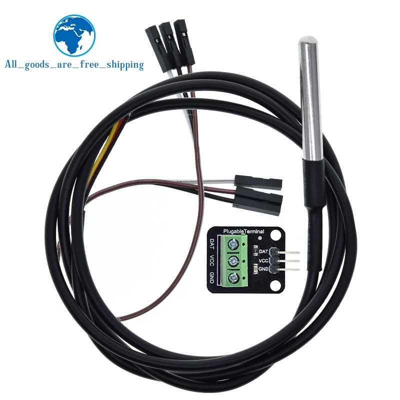 TZT 1/3SET DS18B20 Temperature Detection Module Kit Waterproof 100CM Digital Sensors Cable Stainless Steel Probe Adapter Board