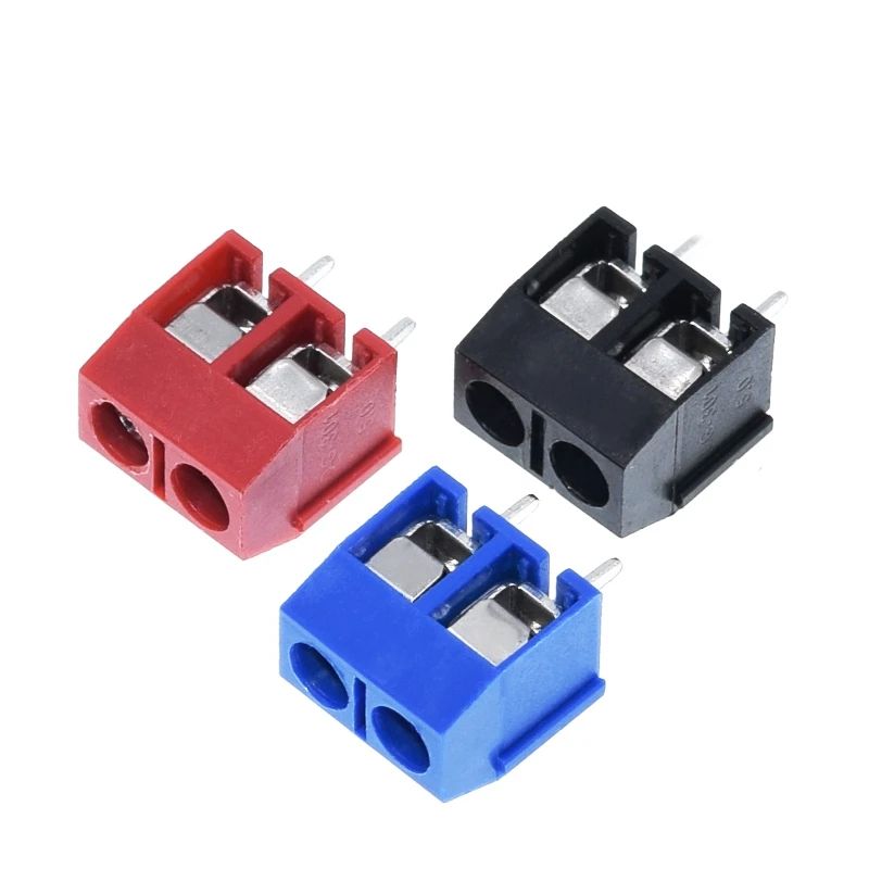 TZT 10/30PCS KF301-2P KF301-5.0-2P KF301 Screw 2Pin 5.0mm Straight Pin Screw terminal-block Connector Black Red and Blue