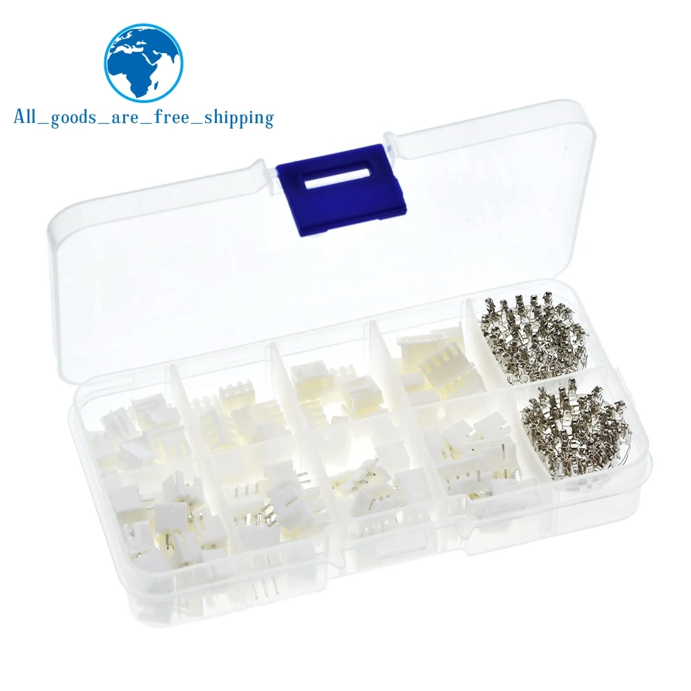 TZT 250pcs 50Sets/box kit 2.54mm XH2.54 2p 3p 4 pin Connector plug + Straight Needle + Terminal-Block Socket Header Wire Adaptor