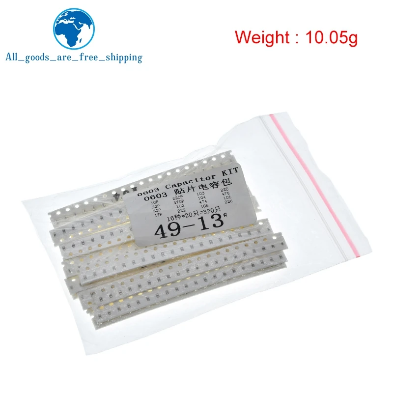 TZT 1BAG 0603 Capacitor assorted kit ,16values*20pcs=320pcs 10PF-22UF Samples kit