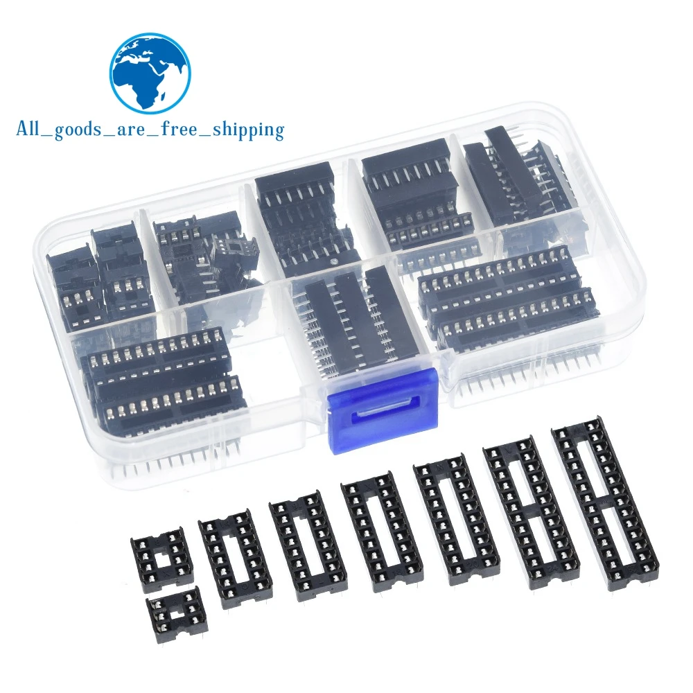 TZT 66PCS/Lot IC-Sockets Adaptor Solder Type Socket Kit 6,8,14,16,18,20,24,28 pins New