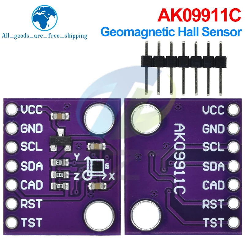 TZT 1/3PCS MCU-9911 AK09911C Geomagnetic Hall Sensor Three-axis Compass Magnetometer Module