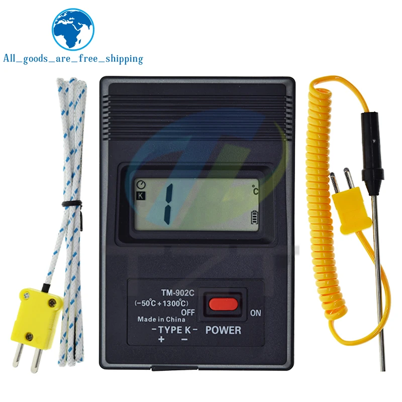 TM-902C K Type Digital LCD Temperature Detector Thermometer Industrial Thermodetector Meter + Thermocouple Probe Without Battery