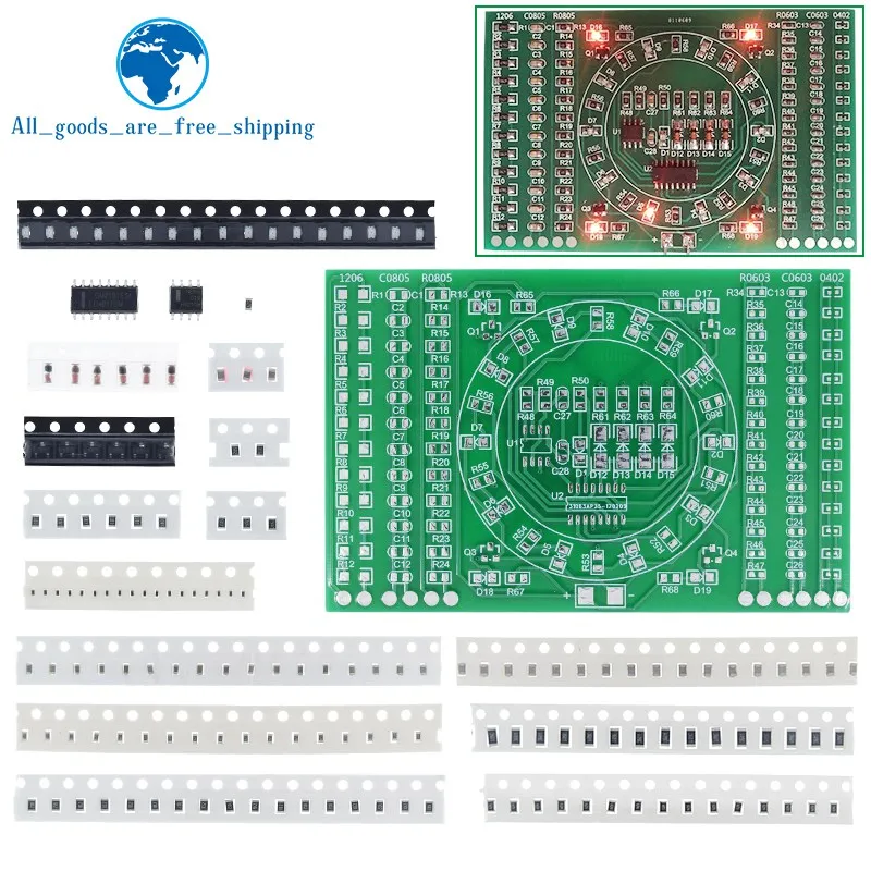 TZT 1/3PCS SMD NE555 CD4017 Rotating Flashing LED Soldering Practice Board Skill Electronic Circuit Training Suite DIY Kit