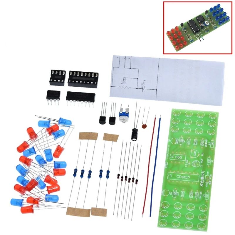 TZT NE555 CD4017 LED Electronic Lights Kits Red Blue Dual-Color DIY Kit Strobe Electronic Suit Flashing Lights Components DIY