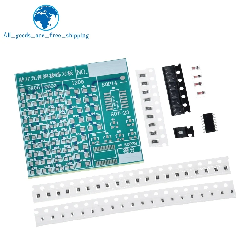 TZT 1/3PCS DIY Board SMT Soldering Practice Board DIY Kit 77PCS components
