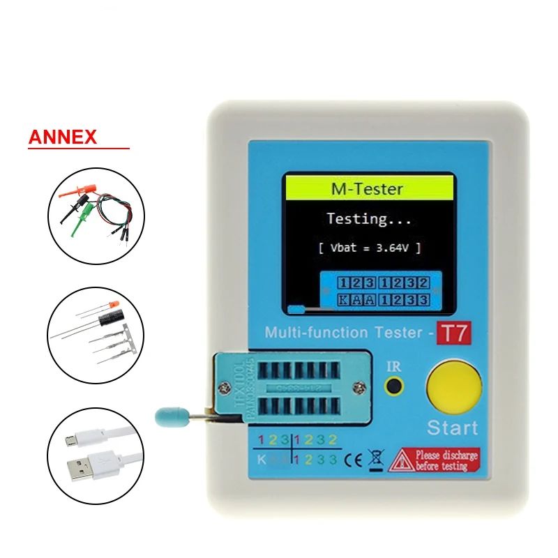 LCR-T7 Capacitance Resistance Tester Full Color Display Transistor Meter for Diode Triode Capacitor Resistor Transistor LCR NPN