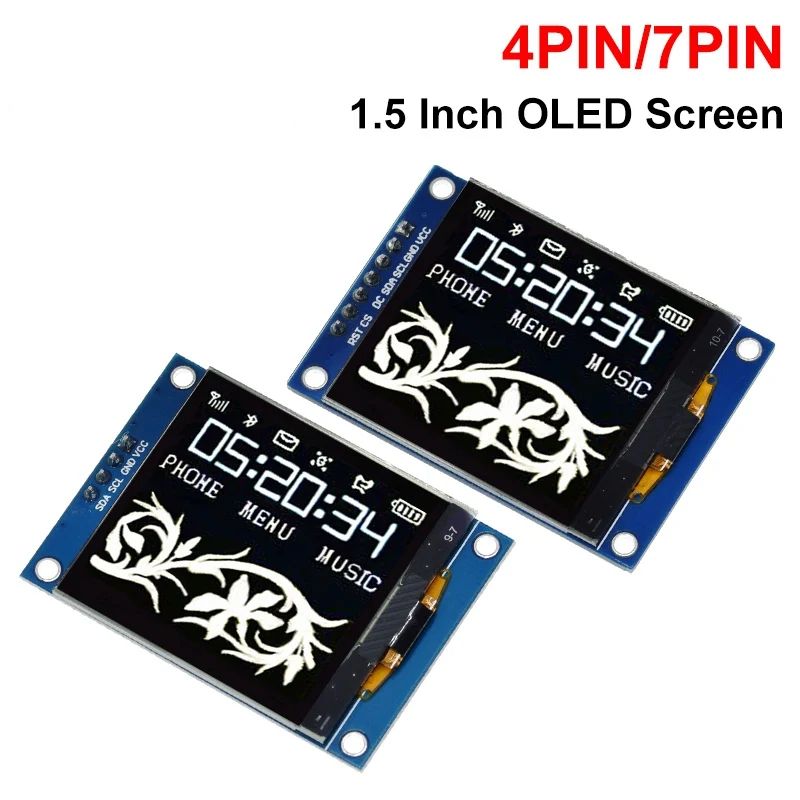 1.5 Inch 1.5″ 128x128 OLED Screen Display Module 4PIN 7PIN SH1107 Driver IIC 4 Pins White For Raspberry Pi For STM32 For Arduino