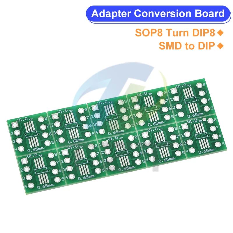 TZT 10/30PCS SOP8 Turn DIP8 SMD to DIP adapter Socket SOP8/TSSOP8/SOIC8/SSOP8 Board TO DIP Adapter Converter Plate 0.65mm 1.27mm