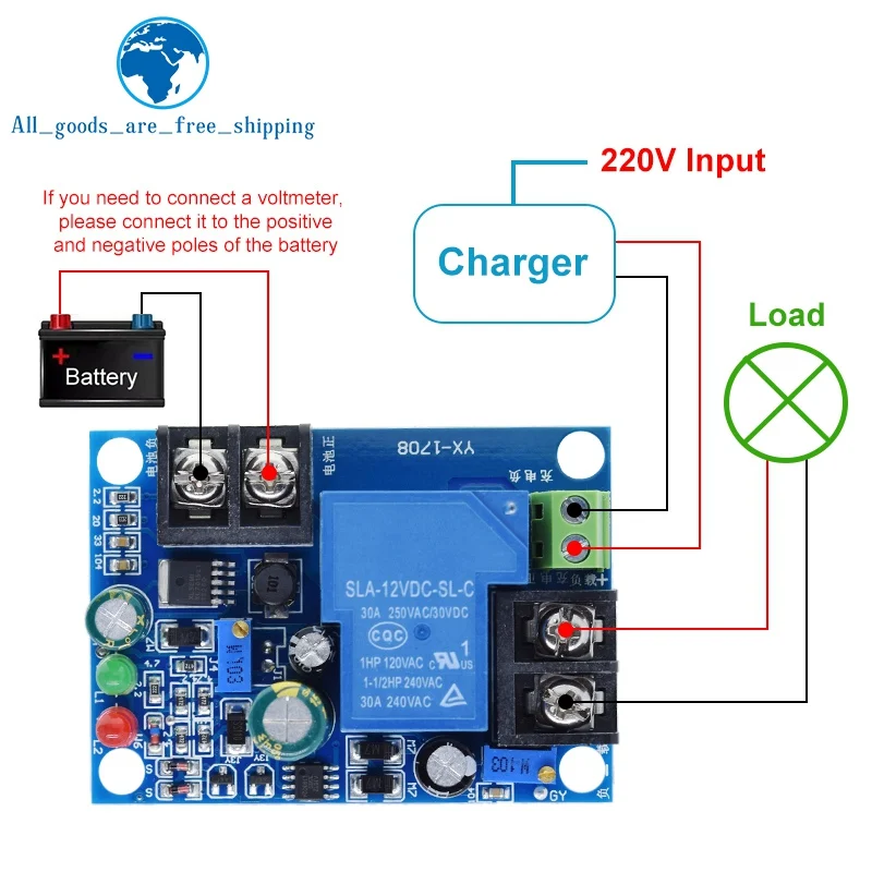 1/3PCS YX1708 TZT Battery undervoltage charging control module Battery under-voltage and over-voltage 30A controller board
