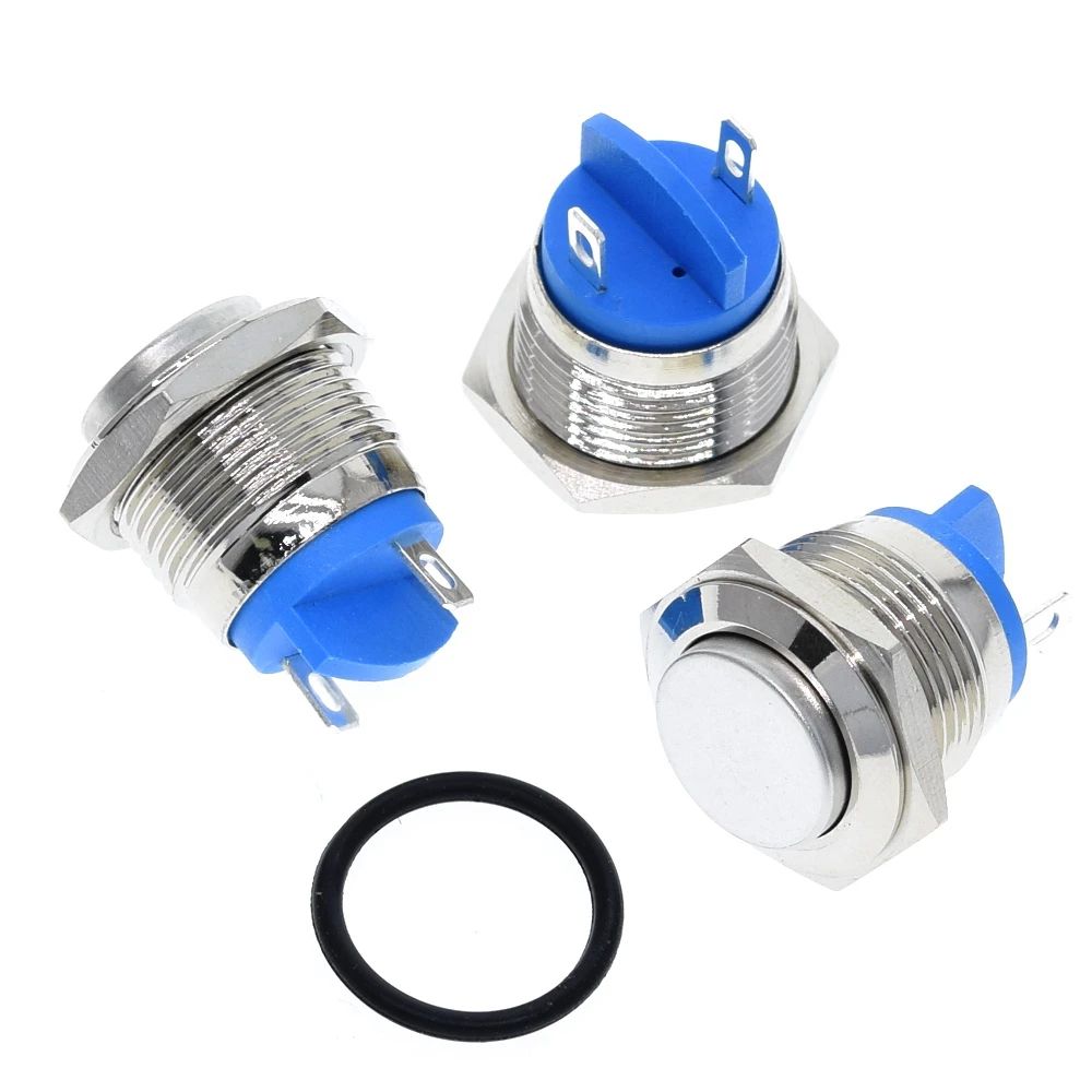 TZT 1/3PCS 16mm metal push button waterproof nickel plated brass button switch press button reset 1NO high round momentary