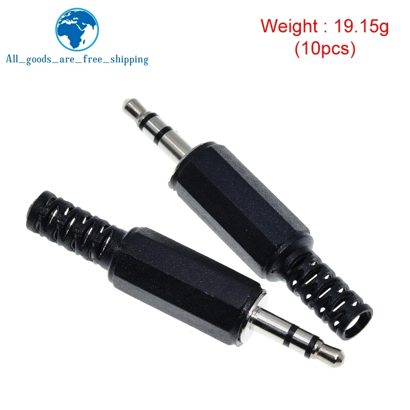 10pcs TZT Black Plastic Pure Copper Conductor Housing Audio Jack Plug Headphone Stereo 3.5mm Male Adapter