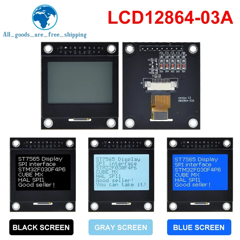 1/3PCS Lcd12864-03A 12864 LCD Screen Module Serial Port 12864 Dot Matrix SPI With Iron Frame 12864 Mmodule For Arduino