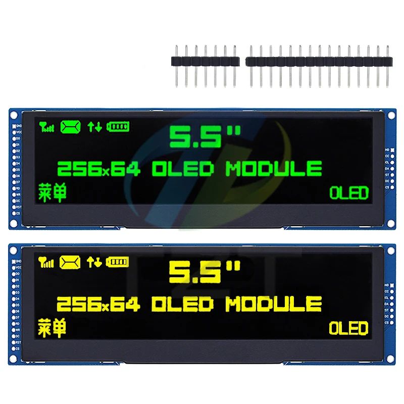 5.5 Inch OLED LCD Display Green / Yellow Color TZT 256x64 Drive SSD1322 Interface SPI/ 8-bit Parallel Port For Arduino UNO R3