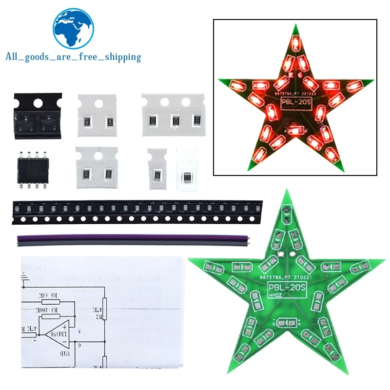 Five-Pointed Star Breathing Light Gradient LED Light for TZT Christmas Soldering Training Red Green Blue Students Training DIY