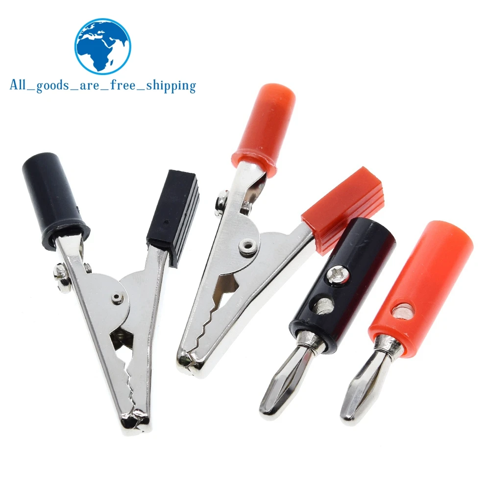 1/5set Insulated Crocodile Clips Plastic Handle Cable Lead Testing Metal Alligator Clips Clamps 52mm Length + 4mm Banana Plug