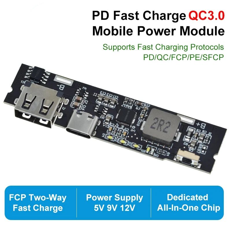 1/3PCS QC3.0 QC2.0 Dual USB 18W Type-C USB SW6106PD TZT Fast Charge Mobile Power Bank 18650 Charging Module With Indicator
