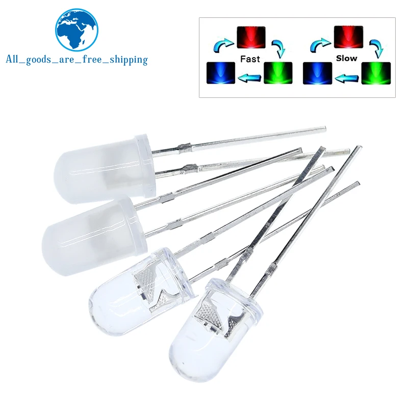 10/100pcs F5 5mm TZT Fast/Slow RGB Flash Red Green Blue Rainbow Multi Color Light Emitting Diode Round LED Full Color