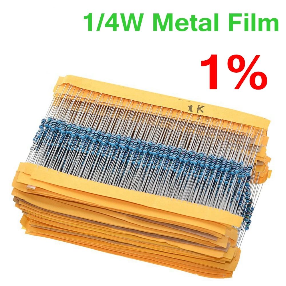 100pcs 1R~22M 1% 1/4W Metal Film Resistors 100R 220R TZT 1K 1.5K 2.2K 4.7K 10K 22K 47K 100K 100 220 1K5 2K2 4K7 Resistances