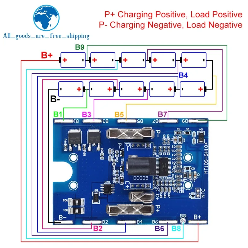TZT 10S 42V 30A BMS Ternary Lithium 18650 Battery Protection Board Electric Drill Battery Charging Board Temperature Protection