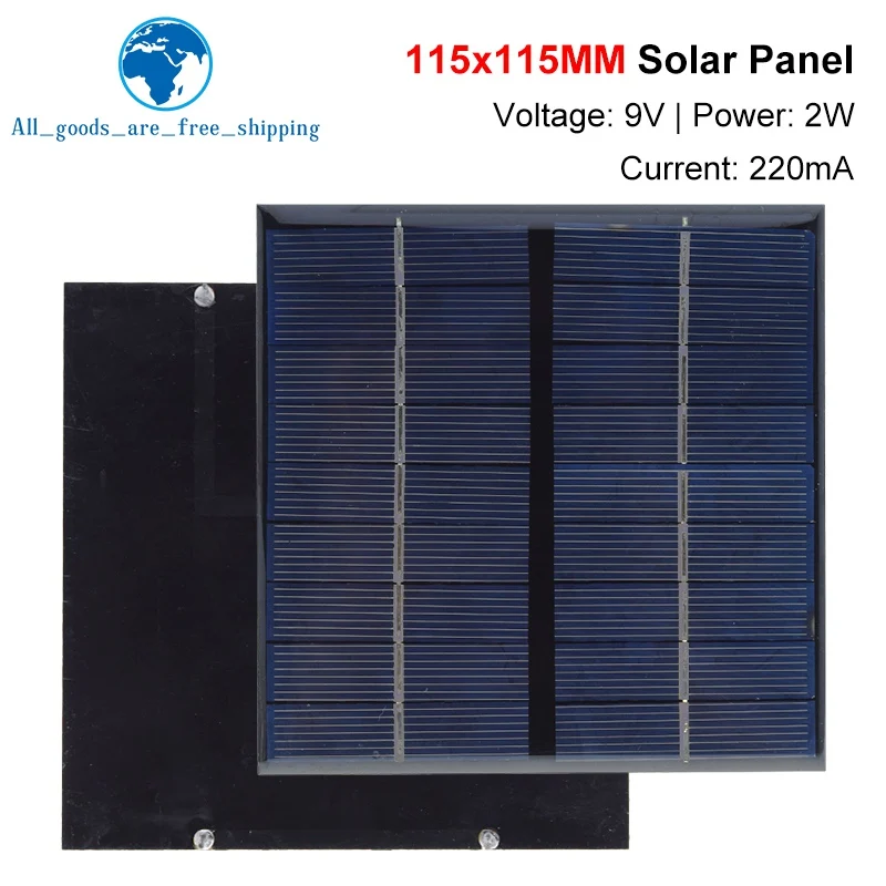 TZT 1/3pcs 9V 2W 220MA Solar Panel 115X115MM Mini Solar System DIY For Battery Cell Phone Chargers Portable Solar Cell