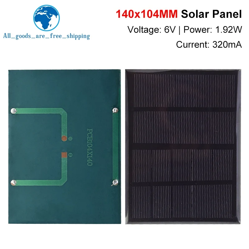TZT 1/3pcs 6V 320mA 1.92W Solar Panel Polycrystalline 140*104MM Mini Sunpower Solar System DIY for Battery Cell Phone Charger