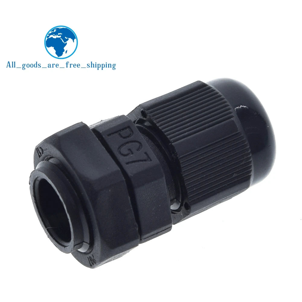 TZT 10/30pcs PG7 Black Waterproof Plastic Nylon Cable Gland Connectors Joints