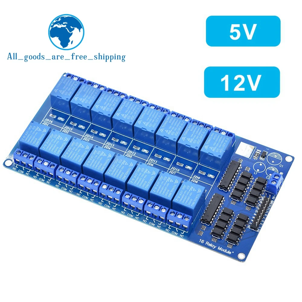 TZT 1/3PCS 5V 12V 16 Channel Relay Module for arduino ARM PIC AVR DSP Electronic Relay Plate Belt optocoupler isolation