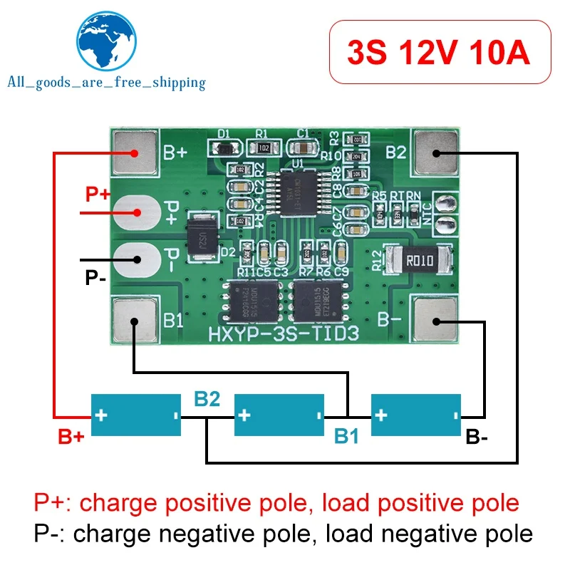 TZT 1/3PCS 3S 10A Li-ion Lithium Battery 18650 Charger PCB BMS Protection Board 12V 11.1V 12.6V Prevent overcharge