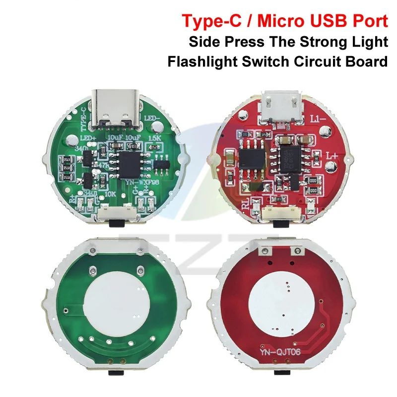 Micro USB / TYPE-C USB Side Press Strong Light Torch Driver Board Three-Speed Control Switch Circuit Board Accessories 10w Watt