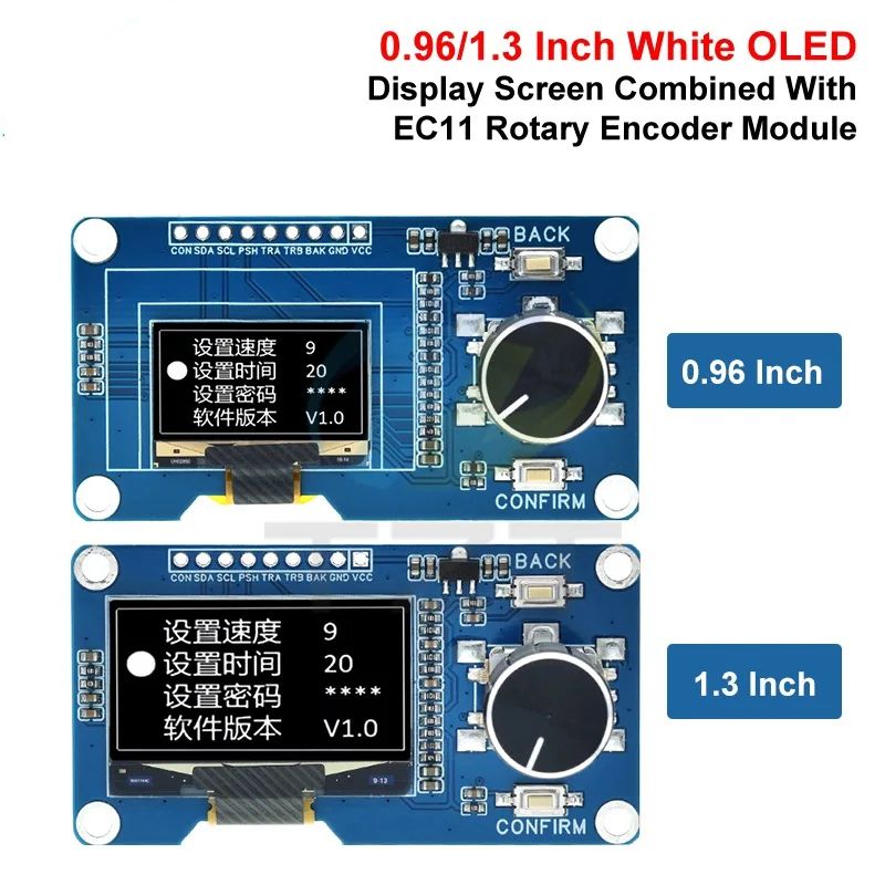 TZT 1/3/5PCS 0.96/1.3 Inch OLED Display Module With Button EC11 Rotary Encoder IIC Interface LCD Screen For Arduino